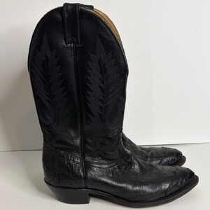 Boulet Boots Mens 10 E Black Ostrich Leather Cowboy Western Made in Canada 1513